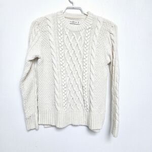 Abercrombie & Fitch Sz M Alpaca Cable Chunky knit Crew Neck  Egg Shell Sweater